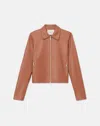 Lafayette 148 Nappa Lambskin Leather Zip Cropped Jacket In Copper