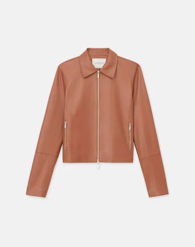 Lafayette 148 Nappa Lambskin Leather Zip Cropped Jacket In Copper