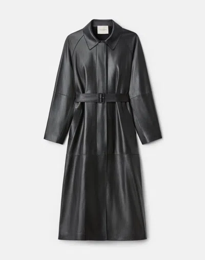 Lafayette 148 Nappa Leather Belted Oversized Trench Coat In Black