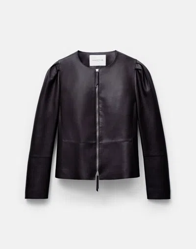 Lafayette 148 Nappa Leather Collarless Fitted Jacket In Black