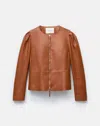 Lafayette 148 New York Puff Shoulder Lambskin Leather Jacket In Brown