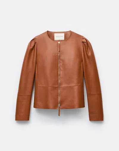 LAFAYETTE 148 NAPPA LEATHER COLLARLESS FITTED JACKET