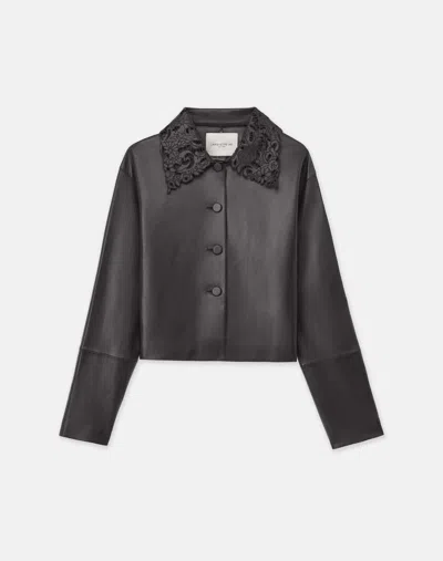 Lafayette 148 Nappa Leather Detachable Collar Jacket In Black