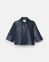 Lafayette 148 Nappa Leather Eyelet A Line Cropped  Short Jacket In Lido Blue