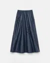 Lafayette 148 Nappa Leather Eyelet Flared Midi Skirt In Lido Blue