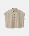 Lafayette 148 Nappa Leather Ladder Stitch Oversized Cropped Shirt In Smoked Taupe