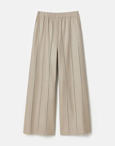 Lafayette 148 Nappa Leather Ladder Stitch Riverside Pant In Smoked Taupe