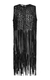Lafayette 148 Leather Macrame Fringed Sleeveless Blouse In Black