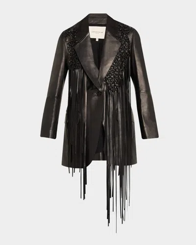 Lafayette 148 Nappa Leather Macramé Fringe Blazer In Black