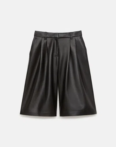 Lafayette 148 Nappa Leather Pleated Wide Leg Long Short In Black
