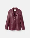 Lafayette 148 Plus Size Nappa Leather Pocket Fitted Blazer In Violet Ash