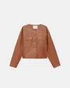 Lafayette 148 Button-down Lambskin Leather Jacket In Copper