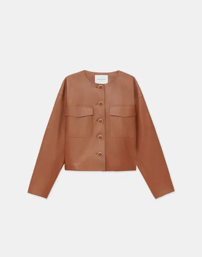 Lafayette 148 Button-down Lambskin Leather Jacket In Copper