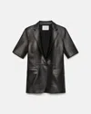 Lafayette 148 Nappa Leather Short Sleeve Fitted Blazer In Black