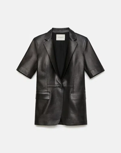 Lafayette 148 Nappa Leather Short Sleeve Fitted Blazer In Black