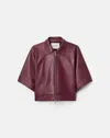 Lafayette 148 Nappa Leather Zip Front Cropped Short Jacket In Violet Ash