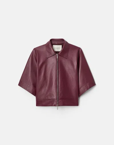 Lafayette 148 Nappa Leather Zip Front Cropped Short Jacket In Violet Ash