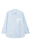 Lafayette 148 New York Amagansett Stripe Oversize Cotton Poplin Button-up Shirt In Blue