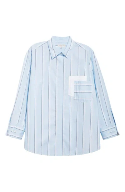 Lafayette 148 New York Amagansett Stripe Oversize Cotton Poplin Button-up Shirt In Blue