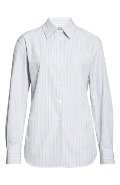 Lafayette 148 New York Aurora Stripe Cotton Tailored Shirt In Blue