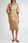Lafayette 148 New York Balloon Sleeve Satin Midi Dress In Brown