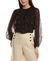 Lafayette 148 New York Balloon Sleeve Silk-blend Blouse In Brown