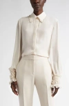 Lafayette 148 Silk Georgette Balloon Sleeve Blouse In Pearl