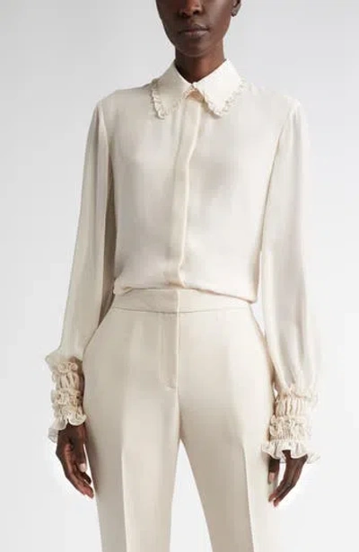 Lafayette 148 New York Balloon Sleeve Silk Georgette Shirt In White
