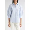Lafayette 148 Striped Blouson-sleeve Cotton Shirt