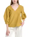 Lafayette 148 New York Balloon Sleeve V-neck Silk & Linen-blend Blouse