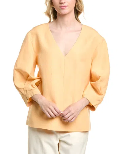 Lafayette 148 New York Balloon Sleeve V-neck Silk & Linen-blend Blouse