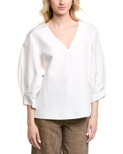 Lafayette 148 New York Balloon Sleeve V-neck Silk & Linen-blend Blouse
