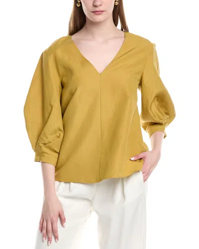 LAFAYETTE 148 LAFAYETTE 148 NEW YORK BALLOON SLEEVE V-NECK SILK & LINEN-BLEND BLOUSE