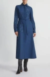 Lafayette 148 New York Baroque Embroidered Floral Long Sleeve Cotton Poplin Shirtdress In Blue