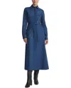 Lafayette 148 New York Baroque Embroidered Floral Long Sleeve Cotton Poplin Shirtdress In Blue