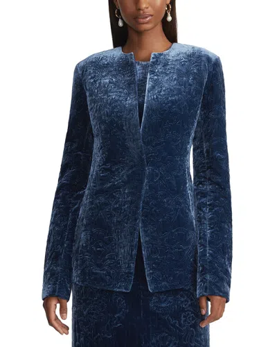 Lafayette 148 New York Baroque Embroidered Silk-blend Tailored Jacket In Blue