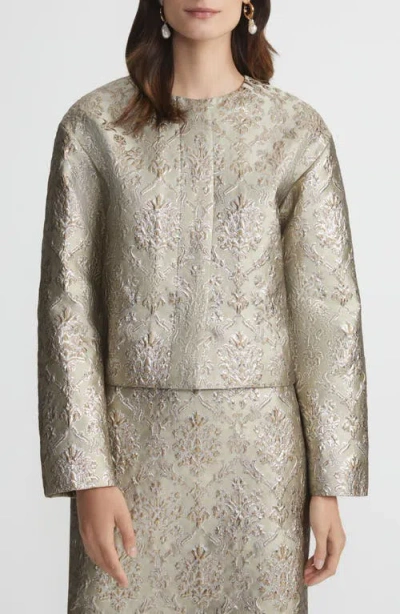 Lafayette 148 New York Baroque Metallic Botanical Brocade Collarless Jacket In Natural Multi