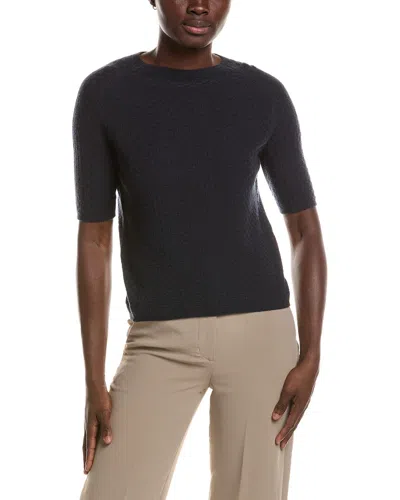Lafayette 148 New York Basket Stitch Saddle Shoulder 100% Cashmere Sweater In Black