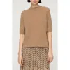 Lafayette 148 New York Basket Stitch Saddle Shoulder Cashmere Sweater In Brown