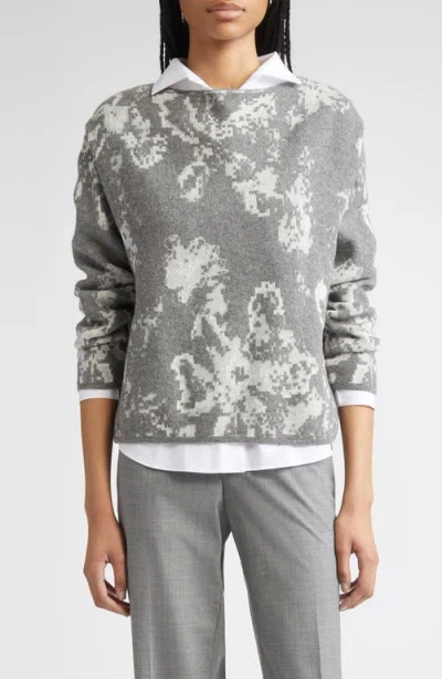 Lafayette 148 New York Bateau Neck Jacquard Sweater In Gray