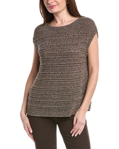 Lafayette 148 New York Bateau Neck Open Stitch Pullover In Brown