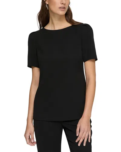 Lafayette 148 New York Bateau Neck Puff Sleeve Blouse In Black