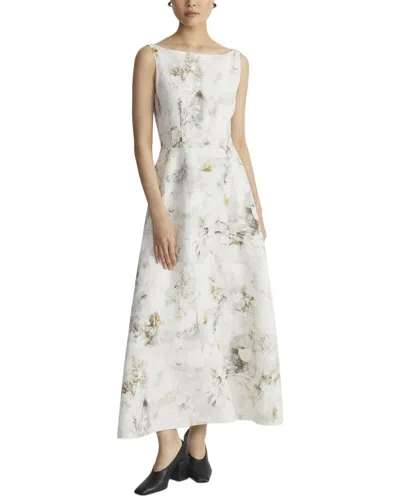 Lafayette 148 New York Bateau Neck Silk & Linen-blend Dress In White