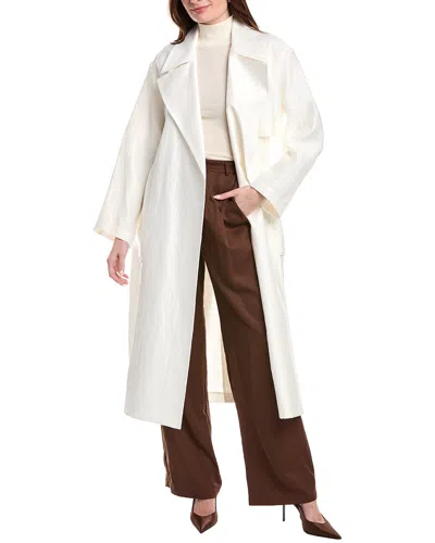 Lafayette 148 New York Belted A-line Silk-blend Trench Coat In White