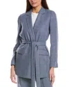 Lafayette 148 New York Belted Longline Linen & Wool-blend Blazer In Blue