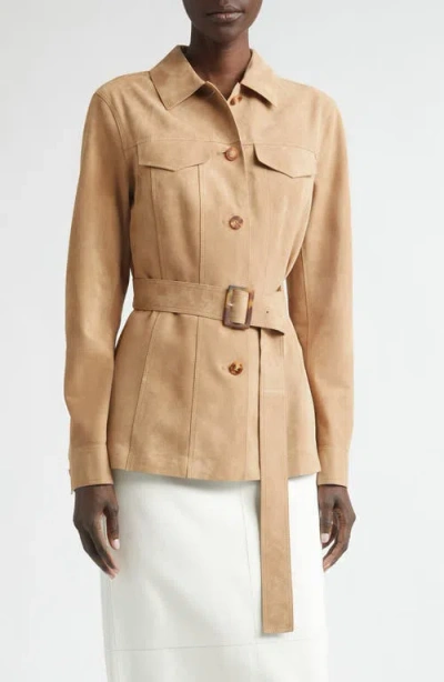 Lafayette 148 New York Belted Nubuck Leather Jacket In Brown