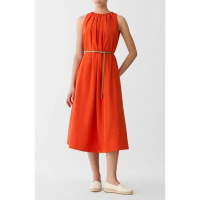 Lafayette 148 Technical Taffeta Belted Sleeveless Midi Dress In Orange