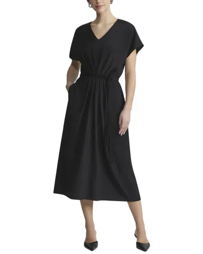 Lafayette 148 New York Belted V-neck Silk-blend Dress In Black