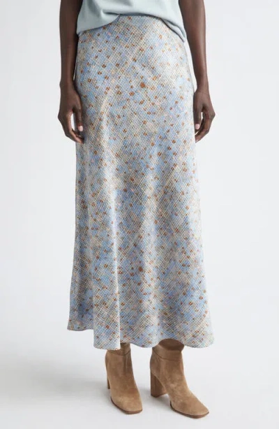 Lafayette 148 New York Bias Cut Stretch Silk A-line Maxi Skirt In Blue