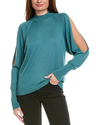 Lafayette 148 New York Black Collared Dropped-shoulder Sweater In Blue